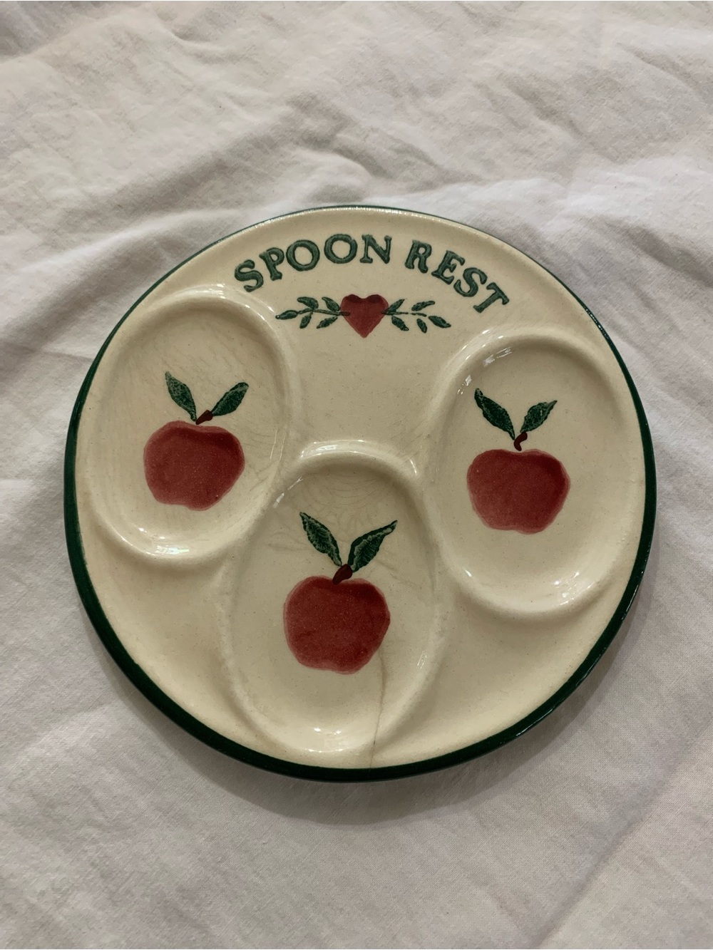 Vintage Spoon Rest Ceramic Plate with Red Apple Design - 1980s style 6” plate